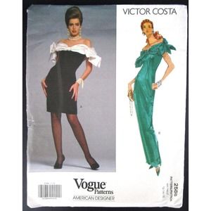 Vintage Vogue Pattern Victor Costa 2588 Uncut American Designer Dress 12/14/16